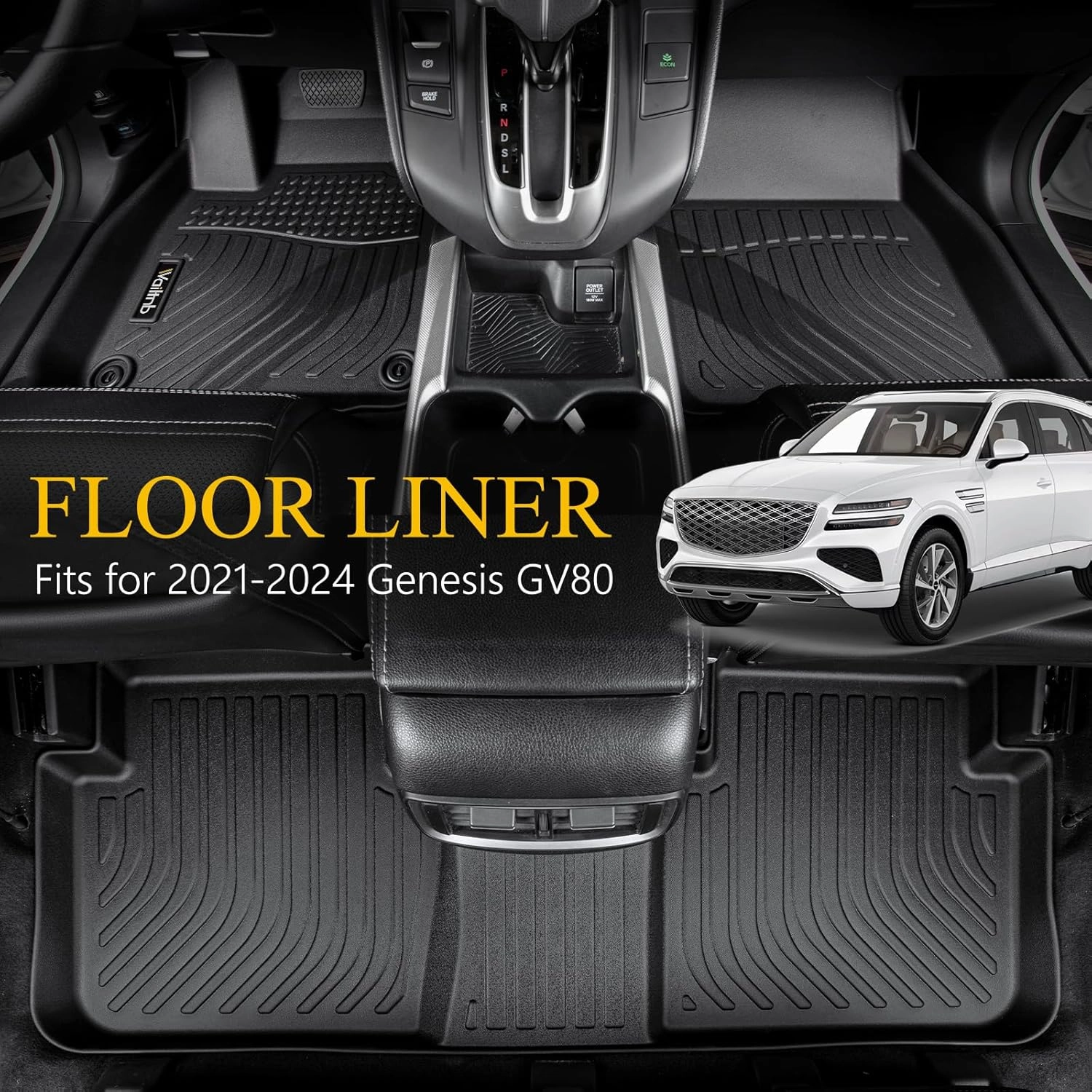 Wailtnb-Floor Mats & Cargo Liner for Genesis GV80 2021-2024 5 Seats Gas Model (Not G80) Waterproof Durable All Weather Automotive Floor Liner Custom Fit for GV80 Accessories Black