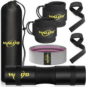 WALITO 8Pcs Barbell Pad Set for Hip Thrust - Squat Pad,Gym Accessories for Women with Bar Bad,Bench Press, with Gym Ankle Straps,Resistance Bands for Working Out,Lifting Strap,Carry Bag