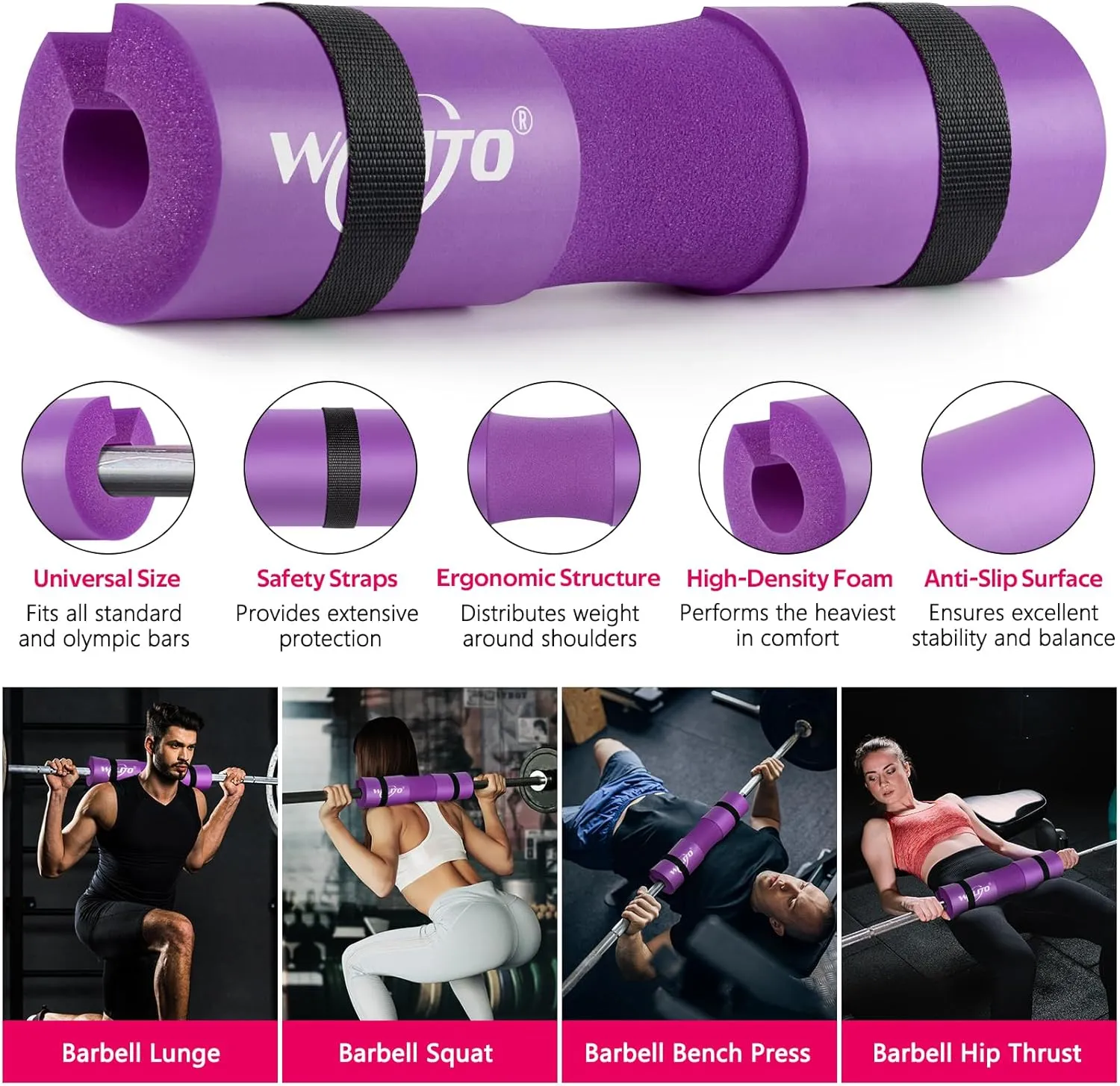 WALITO 8Pcs Barbell Pad Set for Hip Thrust - Squat Pad,Gym Accessories for Women with Bar Bad,Bench Press, with Gym Ankle Straps,Resistance Bands for Working Out,Lifting Strap,Carry Bag