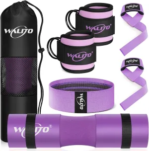 WALITO 8Pcs Barbell Pad Set for Hip Thrust - Squat Pad,Gym Accessories for Women with Bar Bad,Bench Press, with Gym Ankle Straps,Resistance Bands for Working Out,Lifting Strap,Carry Bag