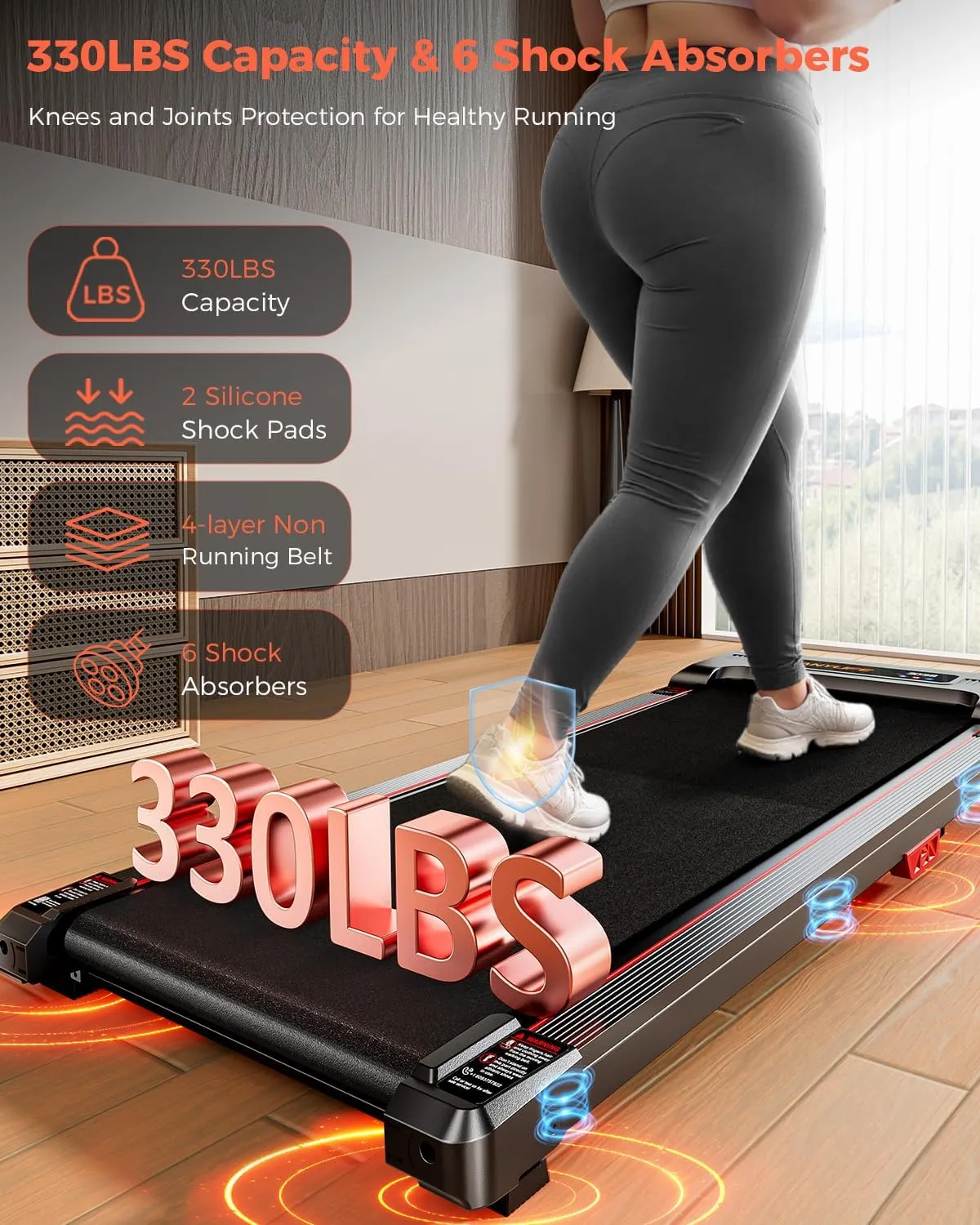 Walking Pad Treadmill, Anylife Incline Walking Pads Under Desk 330lb Capacity, 2.5HP Portable Treadmills for Home, Compact Treadmill Small Running Pad with LED Display, Remote Control