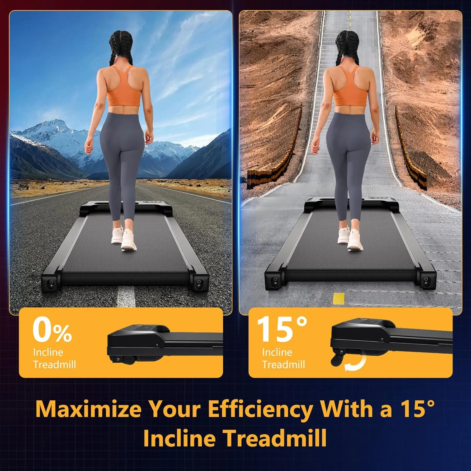 Walking Pad with Incline, 4 in 1 Under Desk Treadmill for Walking and Jogging, Portable Walking Treadmill with Remote Control Lanyard for Home, 2.5HP Low-Noise Desk Treadmill in LED Display
