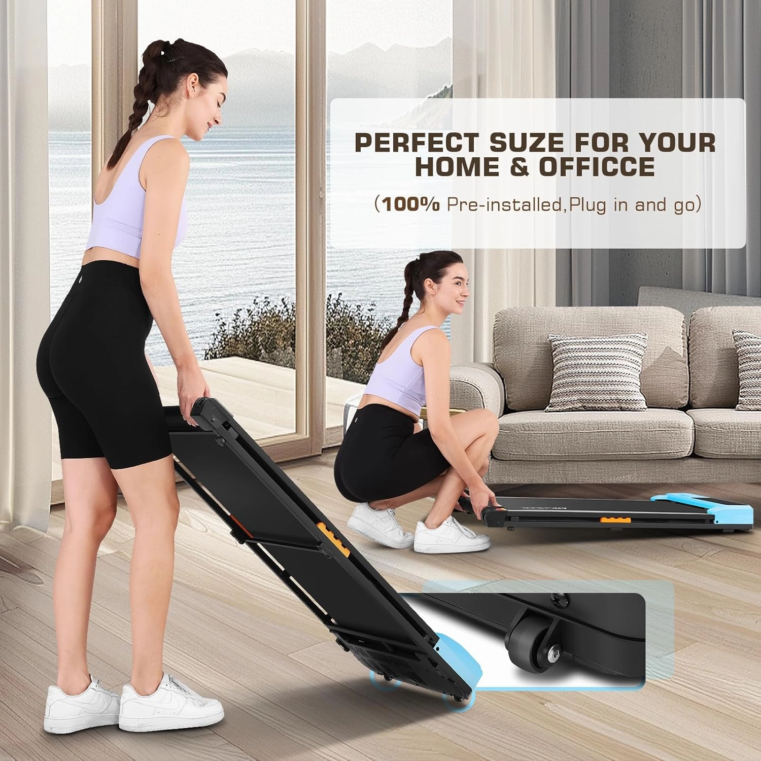 Walking Pad Treadmill - 2.5HP Quiet Under Desk Treadmill with Wide Running Belt, Portable Treadmills for Home/Office Small, LED Display & Remote Control for Walking, Jogging, Running