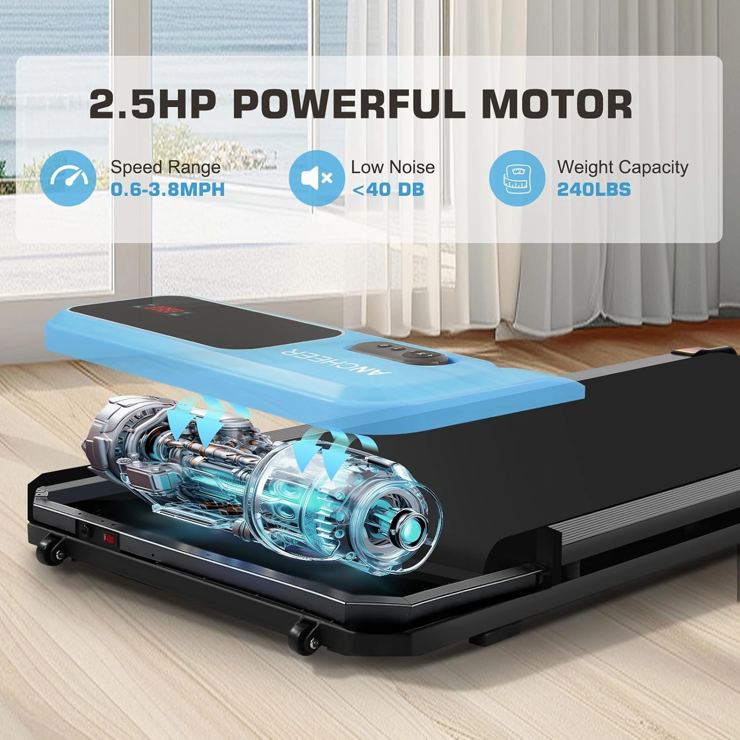 Walking Pad Treadmill - 2.5HP Quiet Under Desk Treadmill with Wide Running Belt, Portable Treadmills for Home/Office Small, LED Display & Remote Control for Walking, Jogging, Running