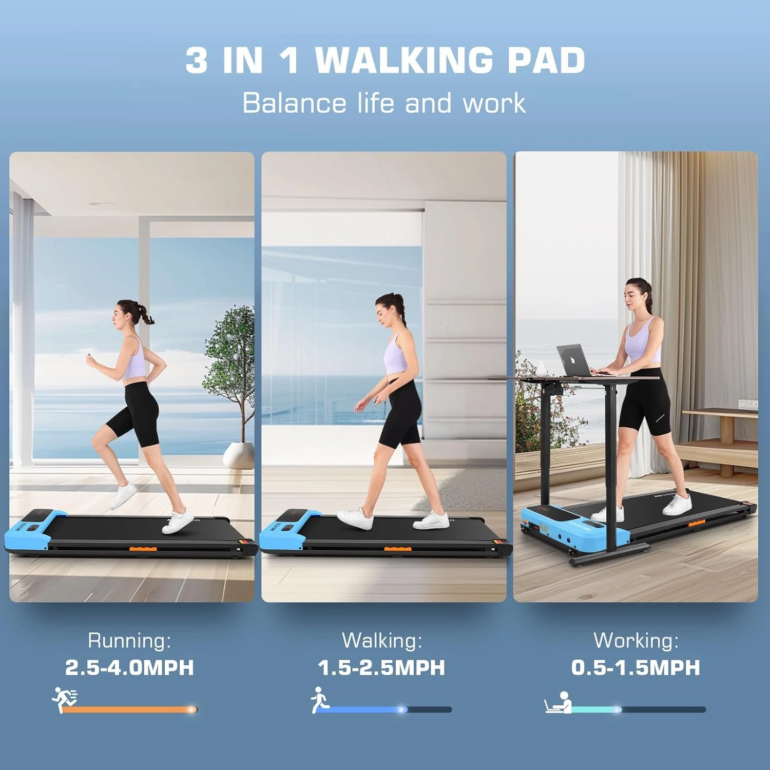 Walking Pad Treadmill - 2.5HP Quiet Under Desk Treadmill with Wide Running Belt, Portable Treadmills for Home/Office Small, LED Display & Remote Control for Walking, Jogging, Running