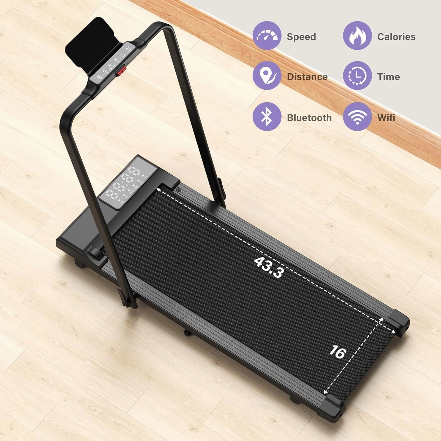 Walking Pad Treadmill with Handle bar, 3.0HP Small Foldable Treadmills for Home with APP Remote Control and LED Display, 7.5MPH Portable Treadmill 300 Lbs Capacity