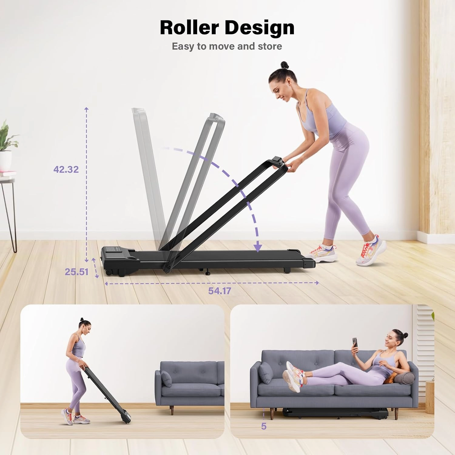 Walking Pad Treadmill with Handle bar, 3.0HP Small Foldable Treadmills for Home with APP Remote Control and LED Display, 7.5MPH Portable Treadmill 300 Lbs Capacity