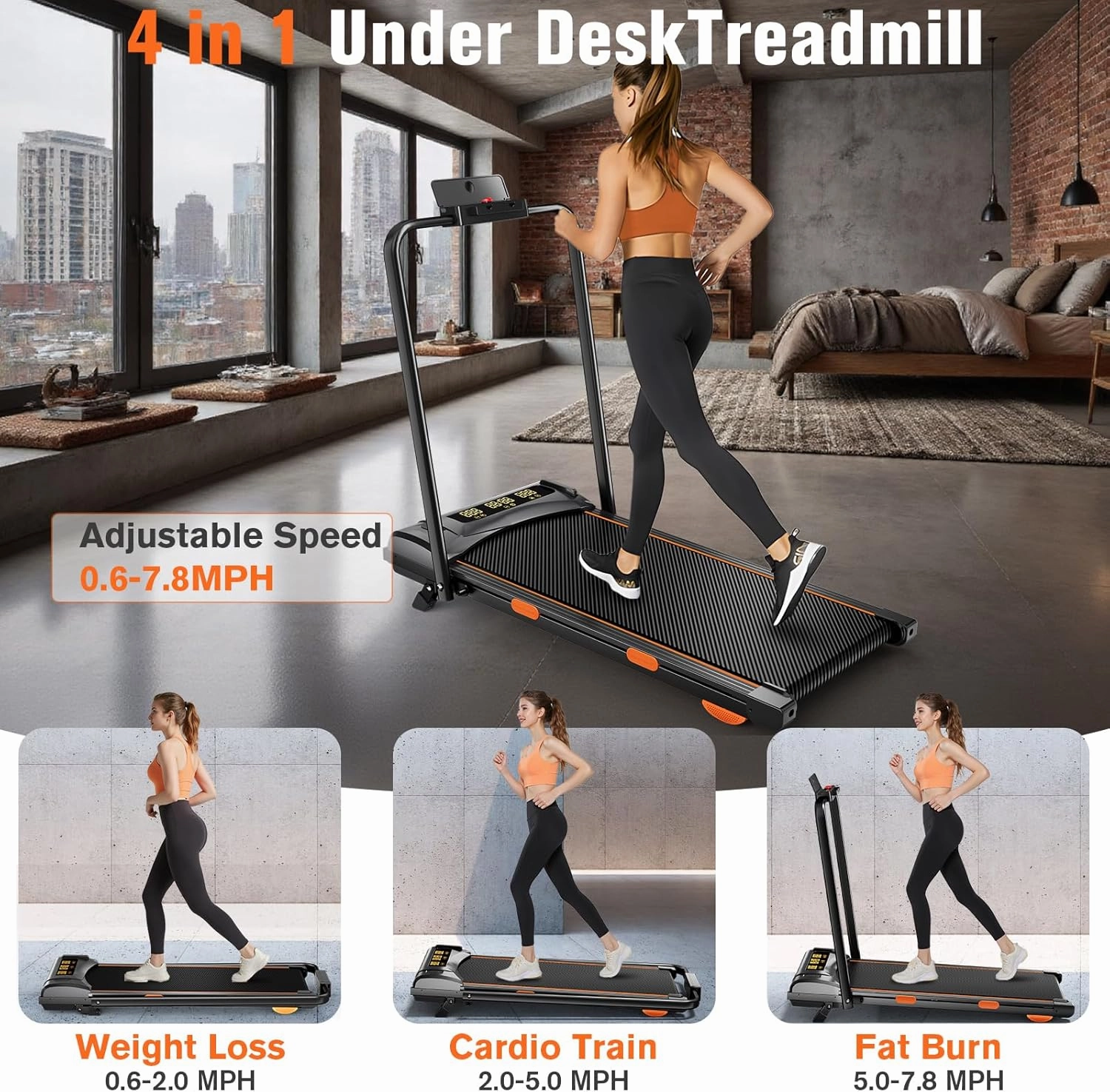 Walking Pad Treadmill With Incline, Under Desk for Home Office, Portable 2.5HP, 300 lbs Capacity, APP/Remote Control, LED Displays, Manual Incline(M)