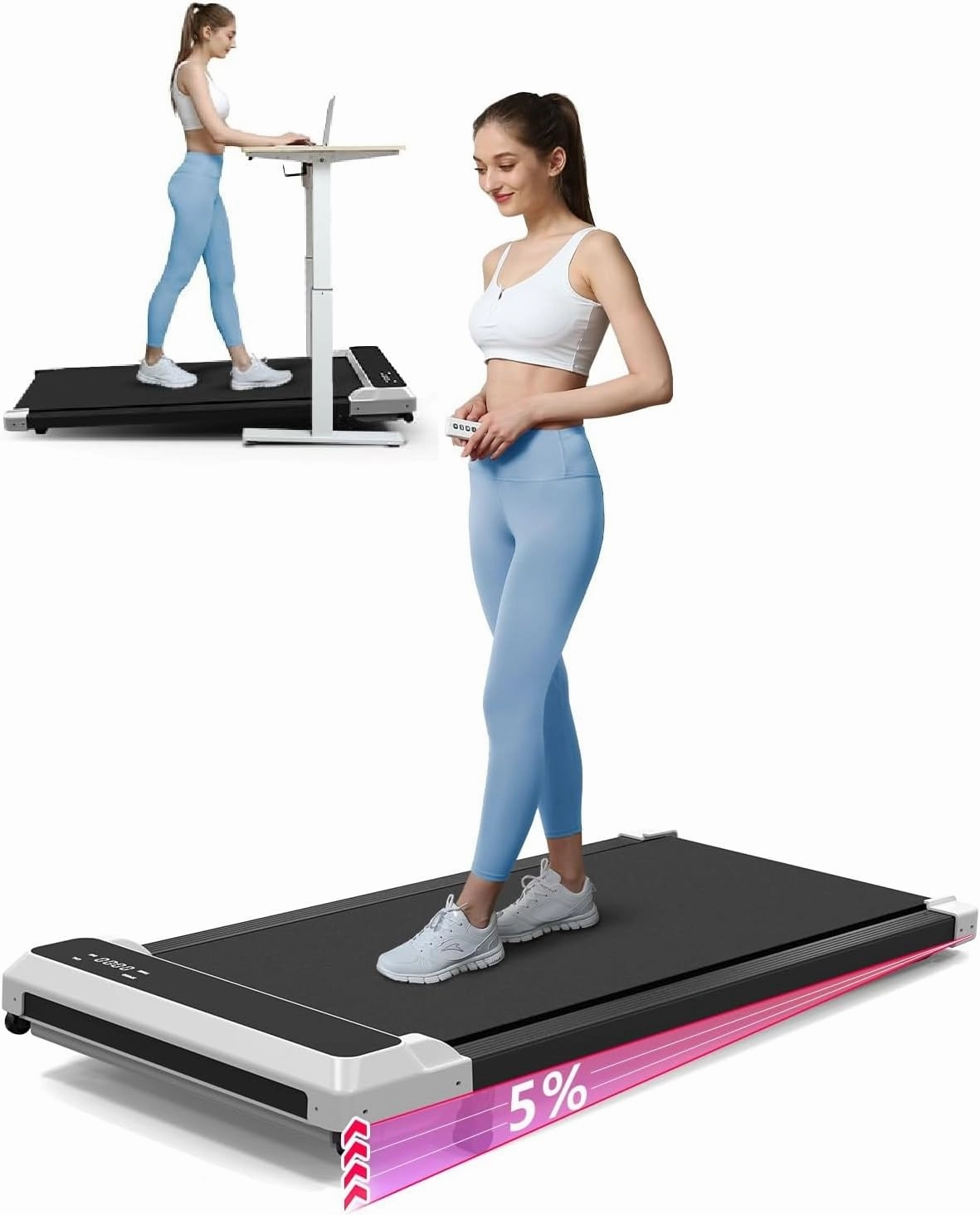 Walking Pad Treadmill with Incline,Under Desk Treadmill with Incline 2 in 1 for Walking and Jogging,2.5HP Compact Incline Walking Pad for Home Office with Remote Control