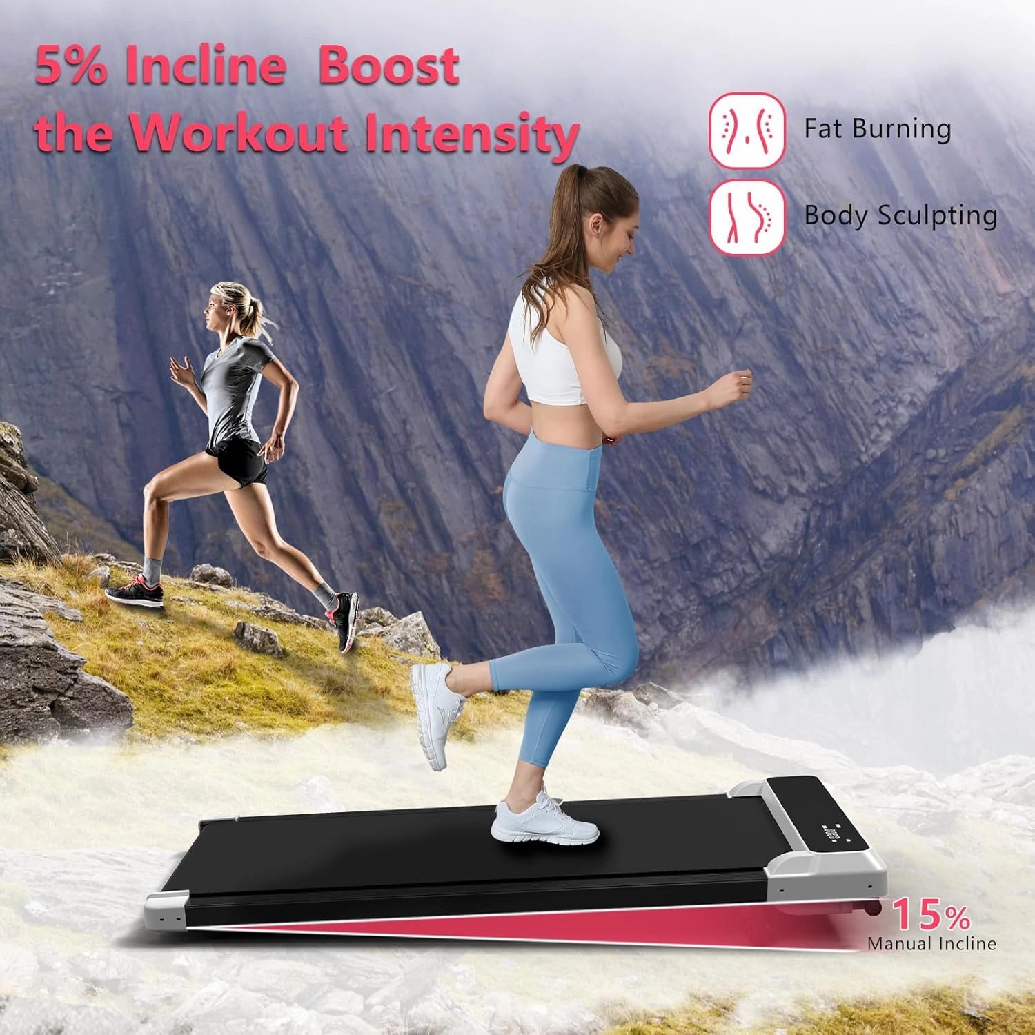 Walking Pad Treadmill with Incline,Under Desk Treadmill with Incline 2 in 1 for Walking and Jogging,2.5HP Compact Incline Walking Pad for Home Office with Remote Control