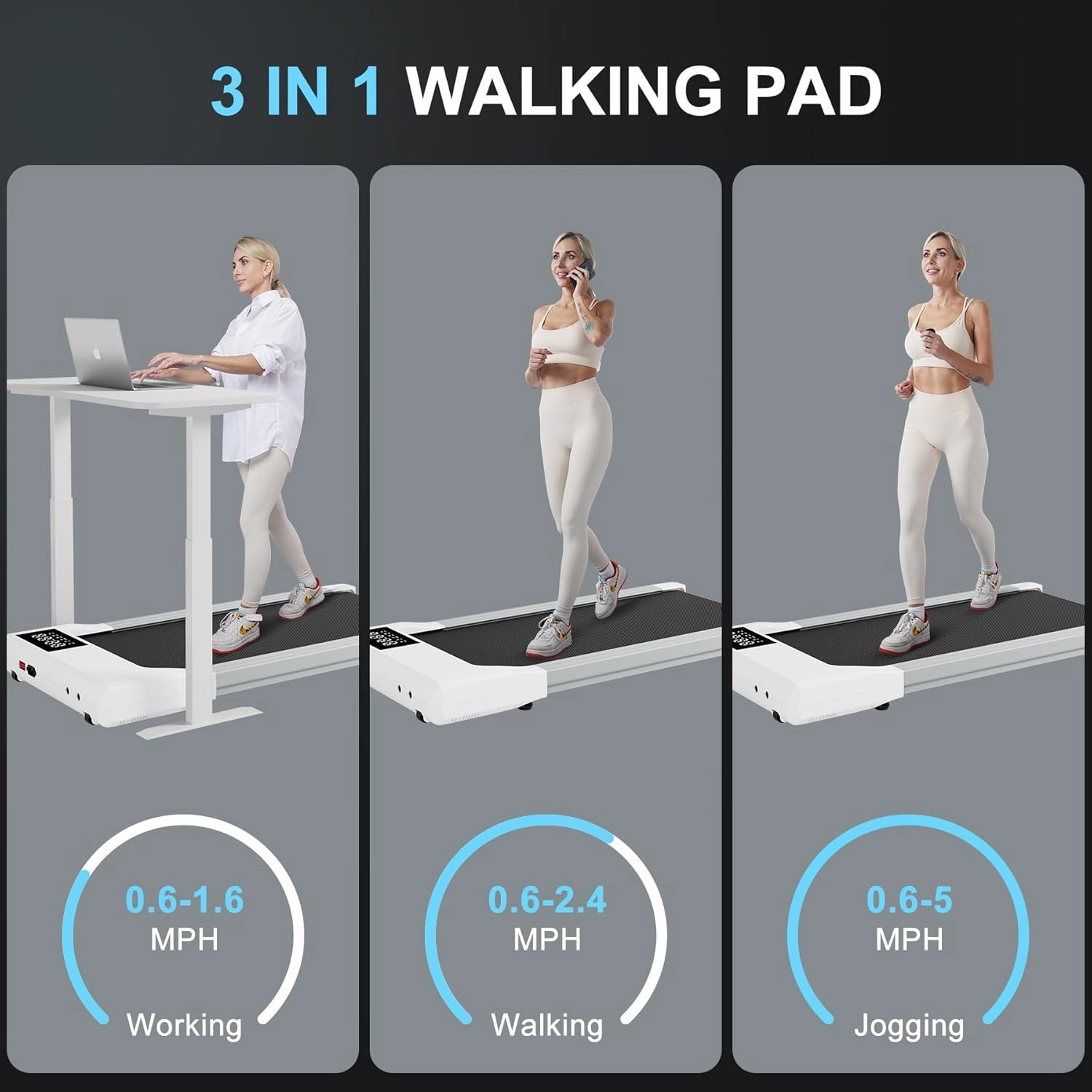 Walking Pad Treadmills for Home Office, Under Desk Walk Mat with APP and Remote Control, 3 in 1 Portable Exercise Equipment, Compact Jogging Running Machine for Small Space, 300 Lbs Capacity