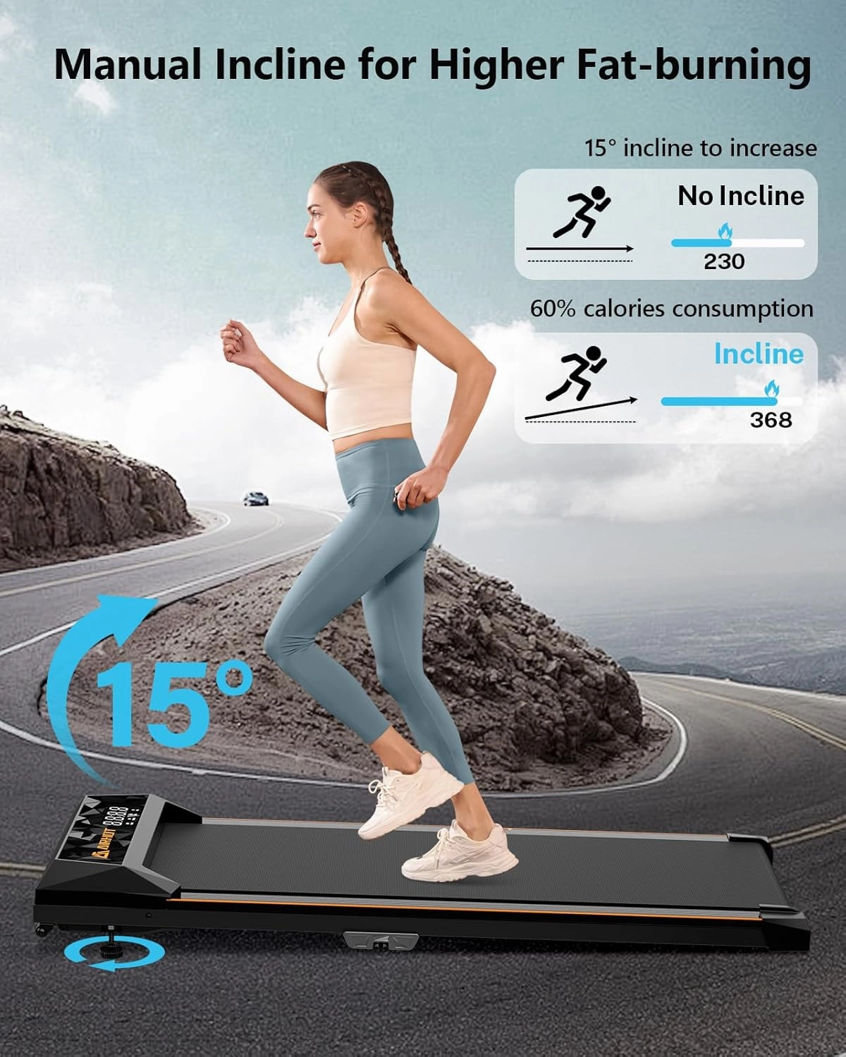 Walking Pad with Incline, Under Desk Treadmill, Portable Treadmills for Home Office, 4 in 1 Walking Running Machine Manual Incline, Compact Treadmill 265LB Capacity with Remote Control