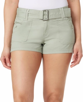 WallFlower Women's Feisty Curvy Belted Twill Cargo Shorts 3" Low-Rise Insta Stretch Juniors
