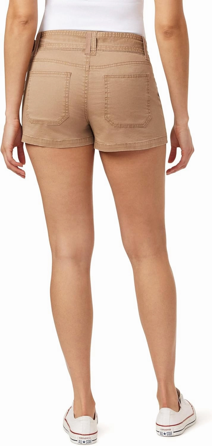 WallFlower Women's Feisty Curvy Belted Twill Cargo Shorts 3" Low-Rise Insta Stretch Juniors