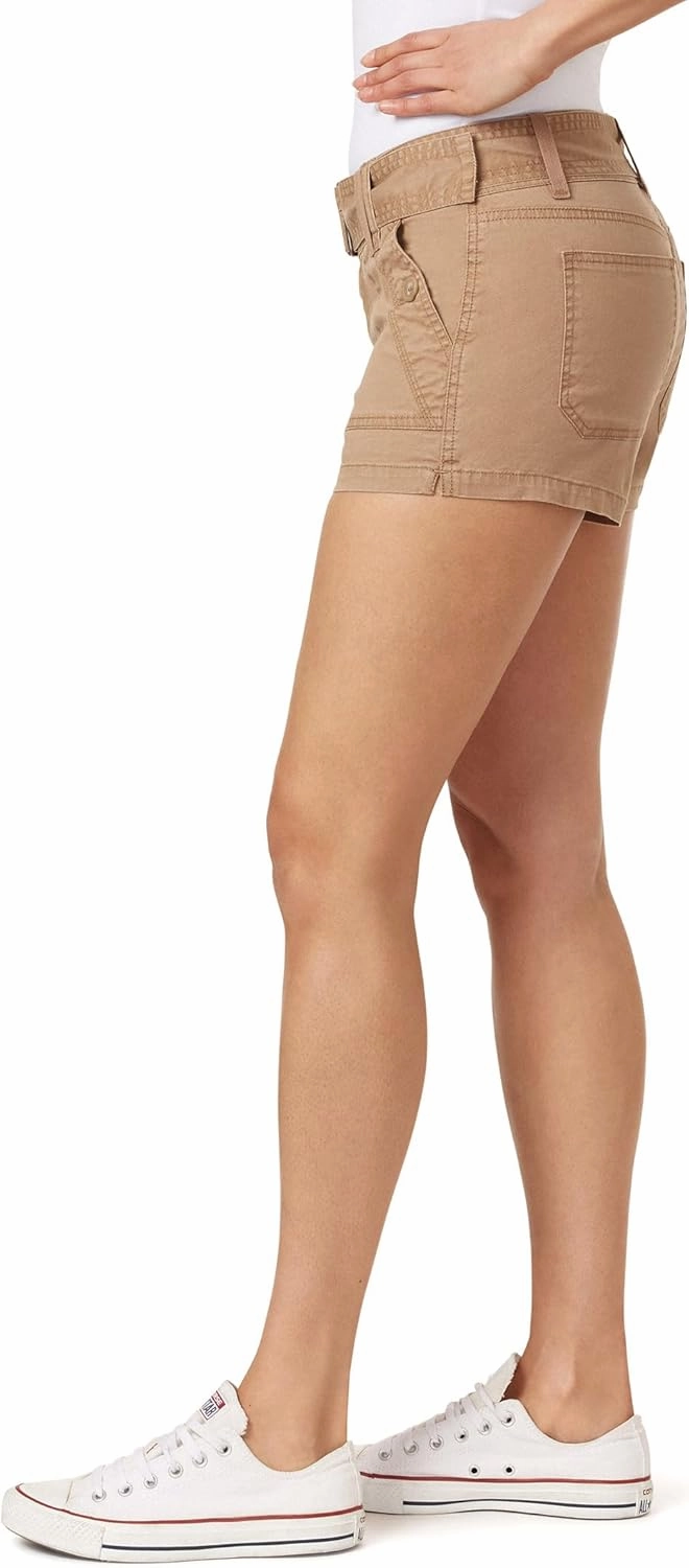 WallFlower Women's Feisty Curvy Belted Twill Cargo Shorts 3" Low-Rise Insta Stretch Juniors