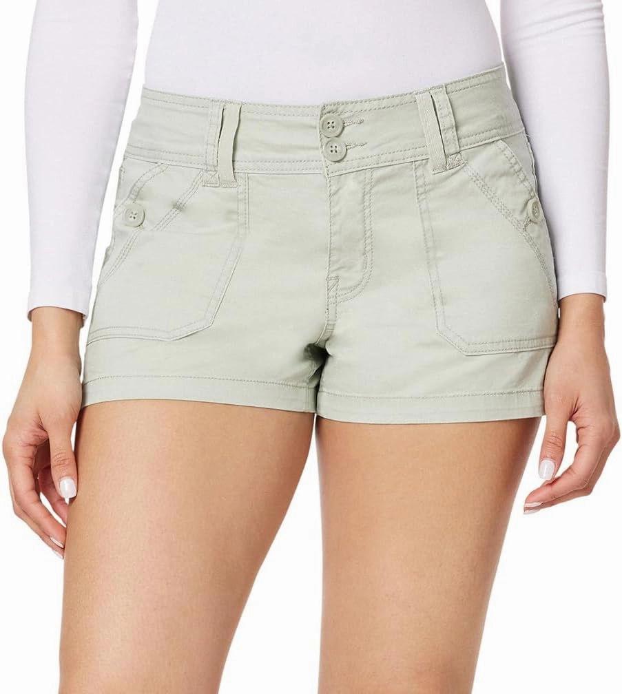WallFlower Women's Feisty Curvy Twill Shorts 3" Low-Rise Insta Stretch Juniors