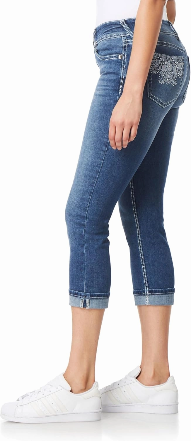 WallFlower Women's Luscious Curvy 23.5" Crop Mid-Rise Bling Insta Stretch Juniors (Standard and Plus)