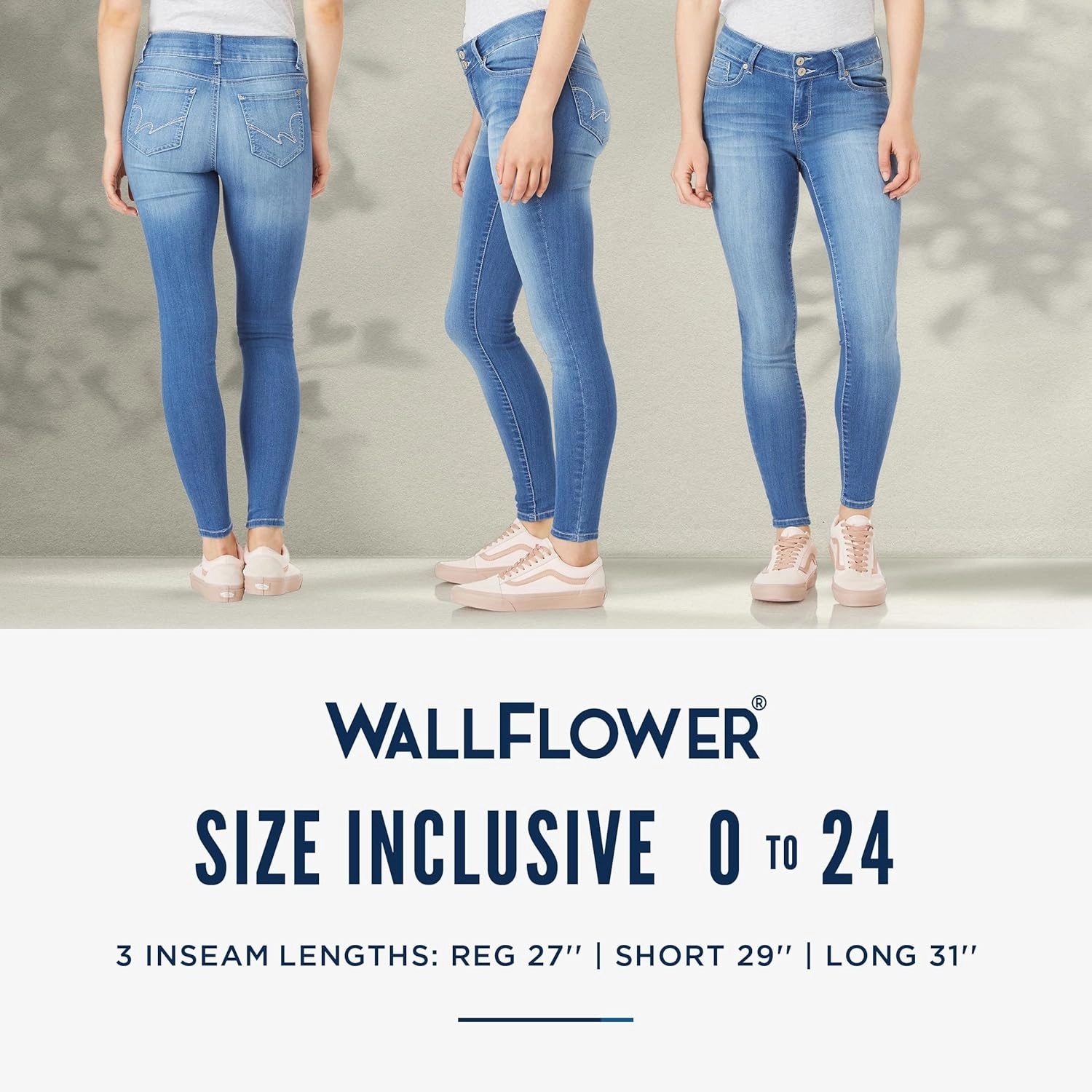 WallFlower Women's Luscious Curvy 23.5" Crop Mid-Rise Bling Insta Stretch Juniors (Standard and Plus)