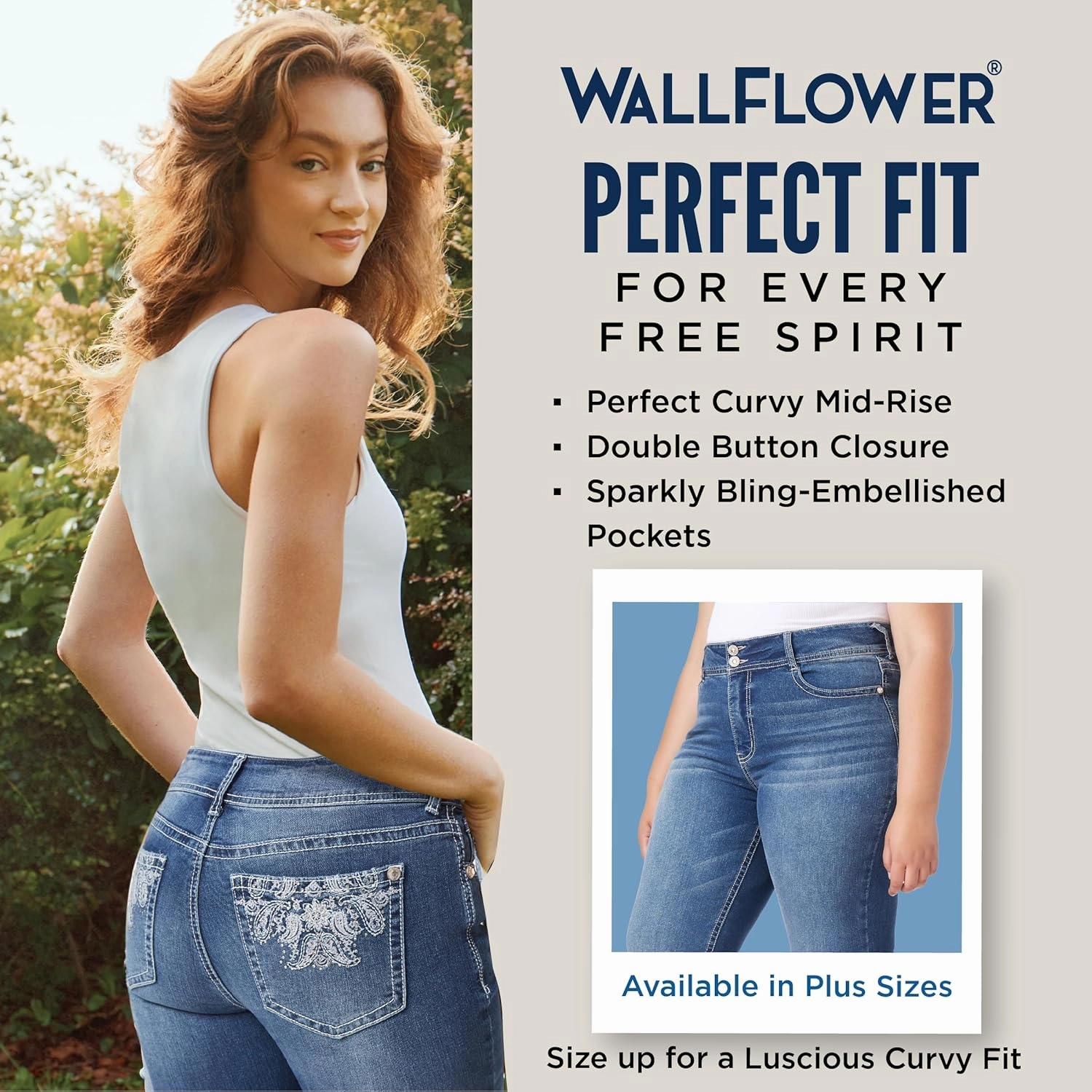 WallFlower Women's Luscious Curvy 23.5" Crop Mid-Rise Bling Insta Stretch Juniors (Standard and Plus)