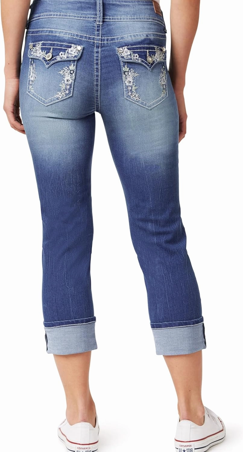 WallFlower Women's Luscious Curvy 23.5" Crop Mid-Rise Bling Insta Stretch Juniors (Standard and Plus)