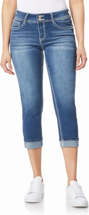 WallFlower Women's Luscious Curvy 23.5" Crop Mid-Rise Bling Insta Stretch Juniors (Standard and Plus)