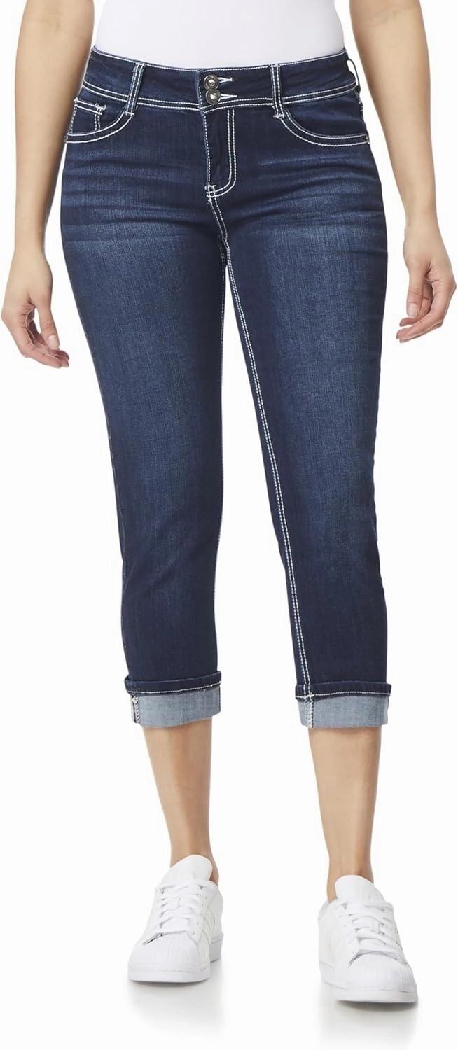 WallFlower Women's Luscious Curvy 23.5" Crop Mid-Rise Bling Insta Stretch Juniors (Standard and Plus)