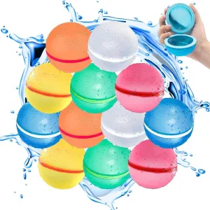 Waloo Sports Reusable Water Bomb Balloons, Quick Fill & Self Sealing, Splash Water Ball For Kids and Adults, Outdoor Fun By Pool or Beach, Hours of Fun (12 Pack)