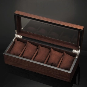 Watch Box Case Organizer Display For Men Women, 5 Slot Wood Box With Glass Top, Portable Mechanical Watch Box