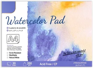 Watercolor Paper Various Sizes, Compact and Portable, 30 Sheets Drawing Paper, esists Yellowing for Artists Drawing and Sketching Techniques (SC06-A4)
