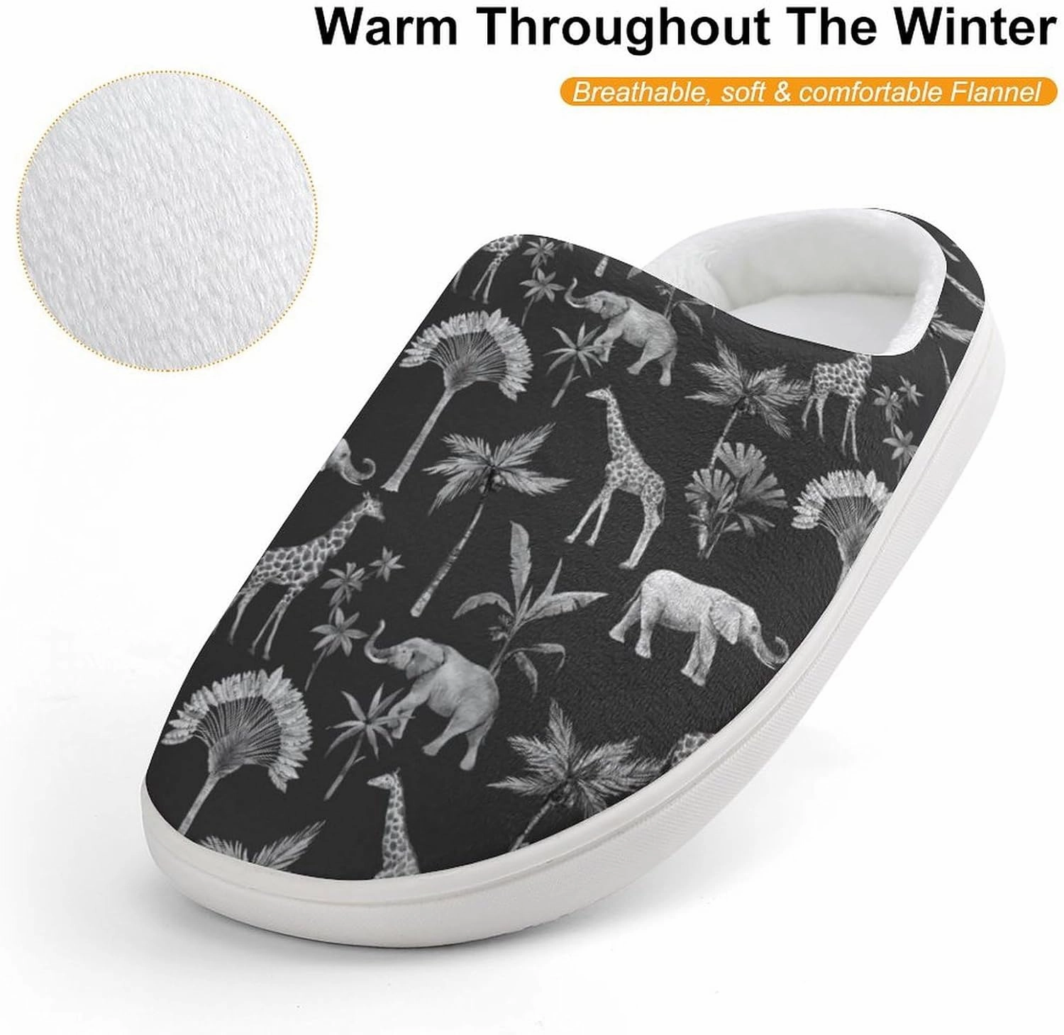 Watercolor Elephant Giraffe And Palm Trees Print Slippers for Boys Girls Home Cotton Slippers Non-Slip Warm Little Kids Slippers