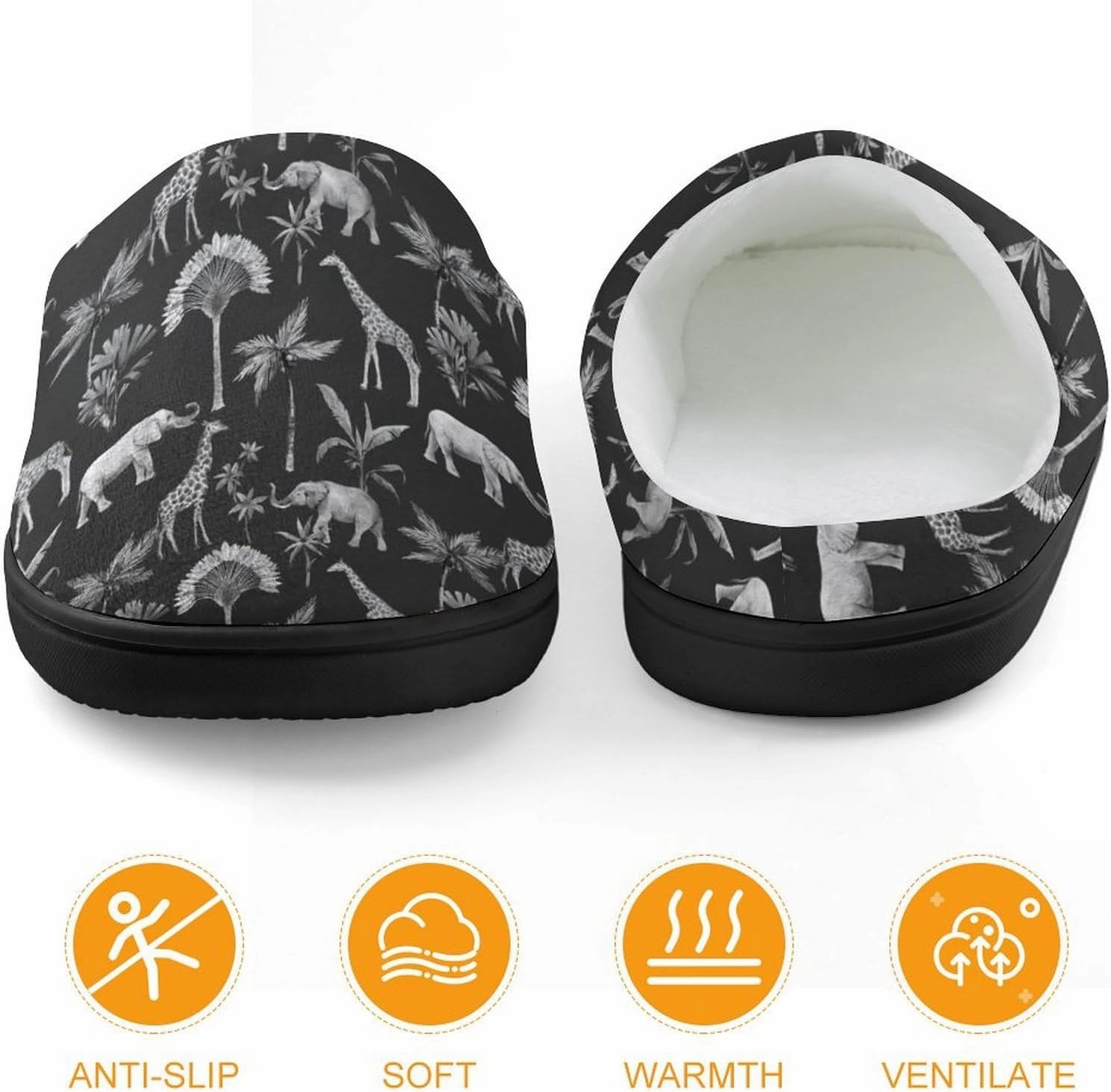 Watercolor Elephant Giraffe And Palm Trees Print Slippers for Boys Girls Home Cotton Slippers Non-Slip Warm Little Kids Slippers