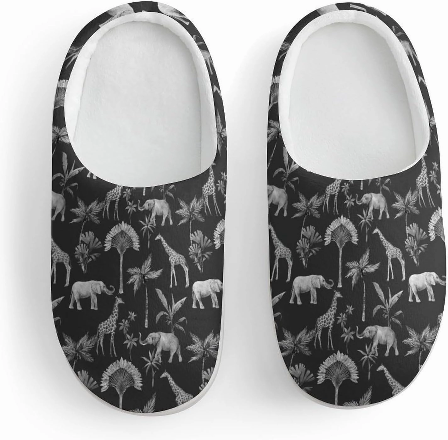Watercolor Elephant Giraffe And Palm Trees Print Slippers for Boys Girls Home Cotton Slippers Non-Slip Warm Little Kids Slippers