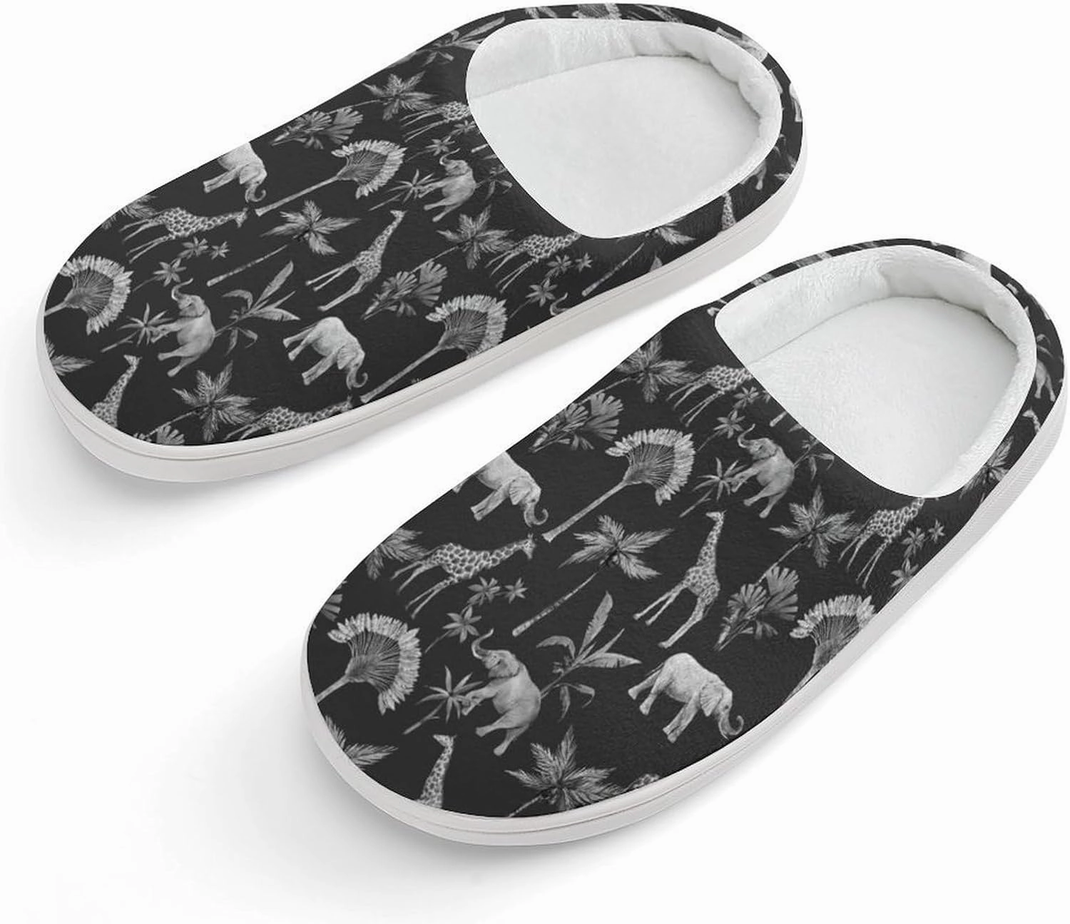 Watercolor Elephant Giraffe And Palm Trees Print Slippers for Boys Girls Home Cotton Slippers Non-Slip Warm Little Kids Slippers