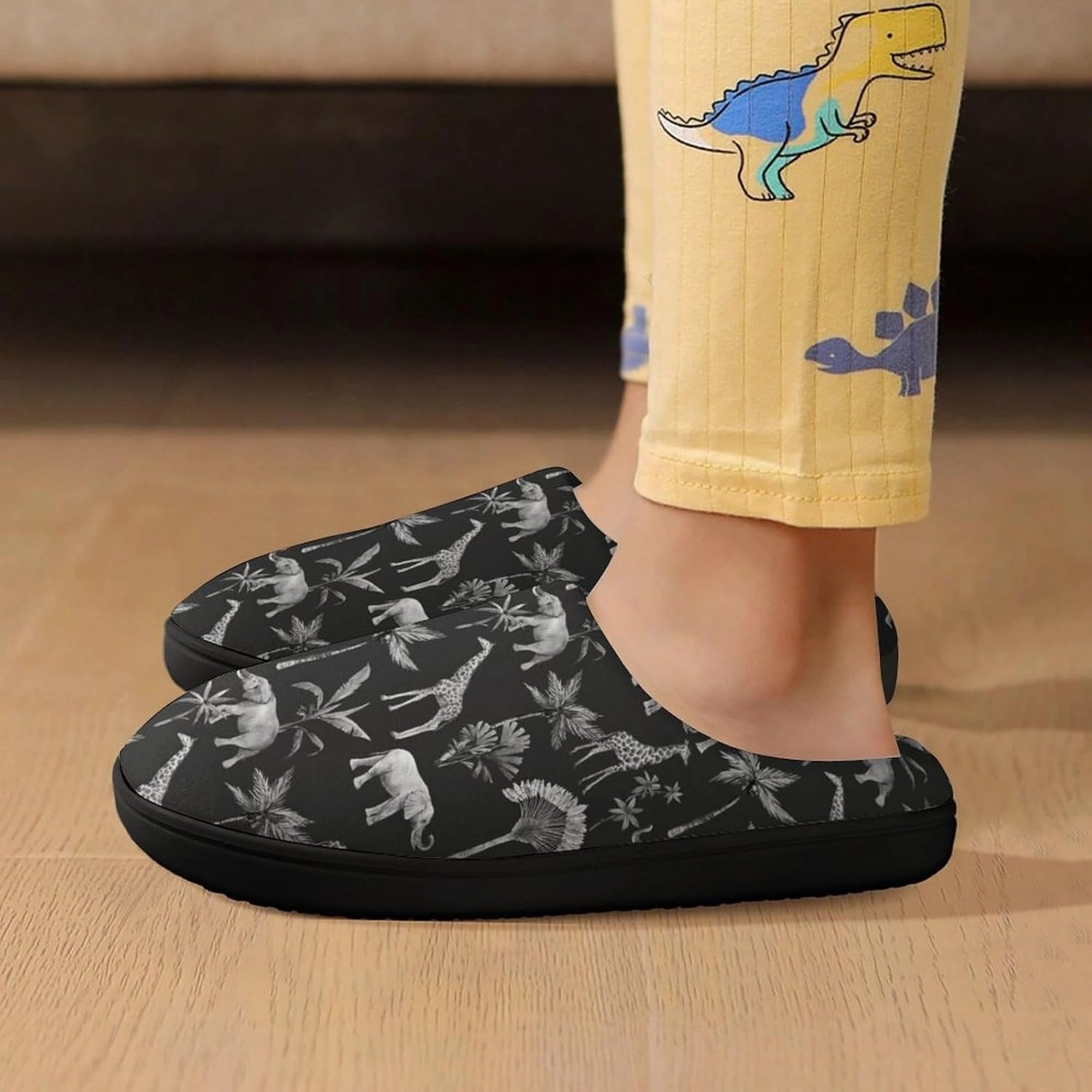 Watercolor Elephant Giraffe And Palm Trees Print Slippers for Boys Girls Home Cotton Slippers Non-Slip Warm Little Kids Slippers