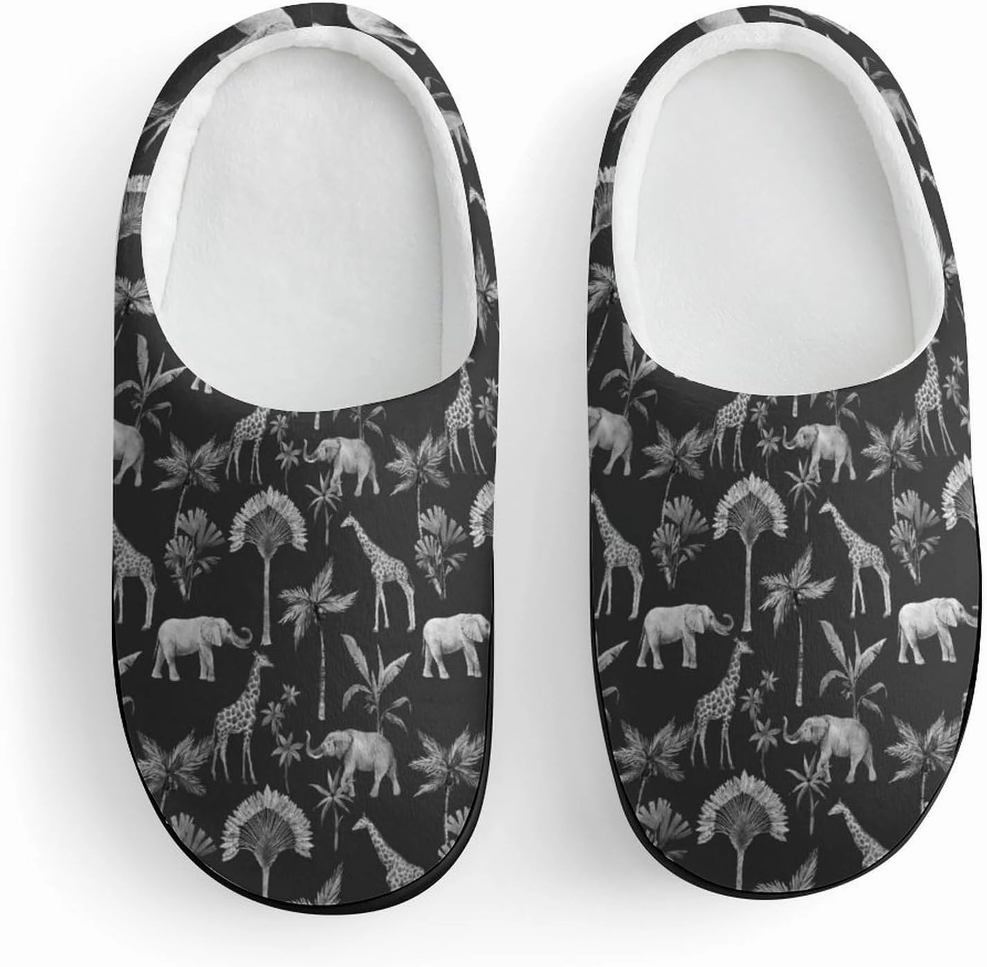 Watercolor Elephant Giraffe And Palm Trees Print Slippers for Boys Girls Home Cotton Slippers Non-Slip Warm Little Kids Slippers