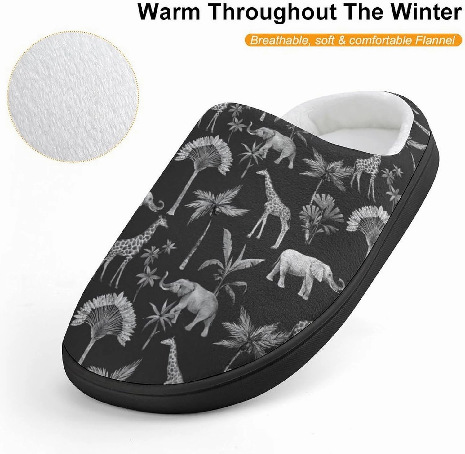 Watercolor Elephant Giraffe And Palm Trees Print Slippers for Boys Girls Home Cotton Slippers Non-Slip Warm Little Kids Slippers