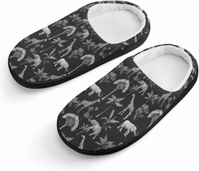 Watercolor Elephant Giraffe And Palm Trees Print Slippers for Boys Girls Home Cotton Slippers Non-Slip Warm Little Kids Slippers