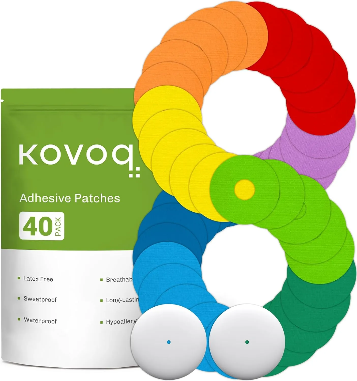 Waterproof Adhesive Patches for CGM Sensors and Insulin Pumps, 40-Pack Universal CGM Patches, 2 Reusable Protective Hardshell Covers, Latex-Free and Hypoallergenic (Multicolor)
