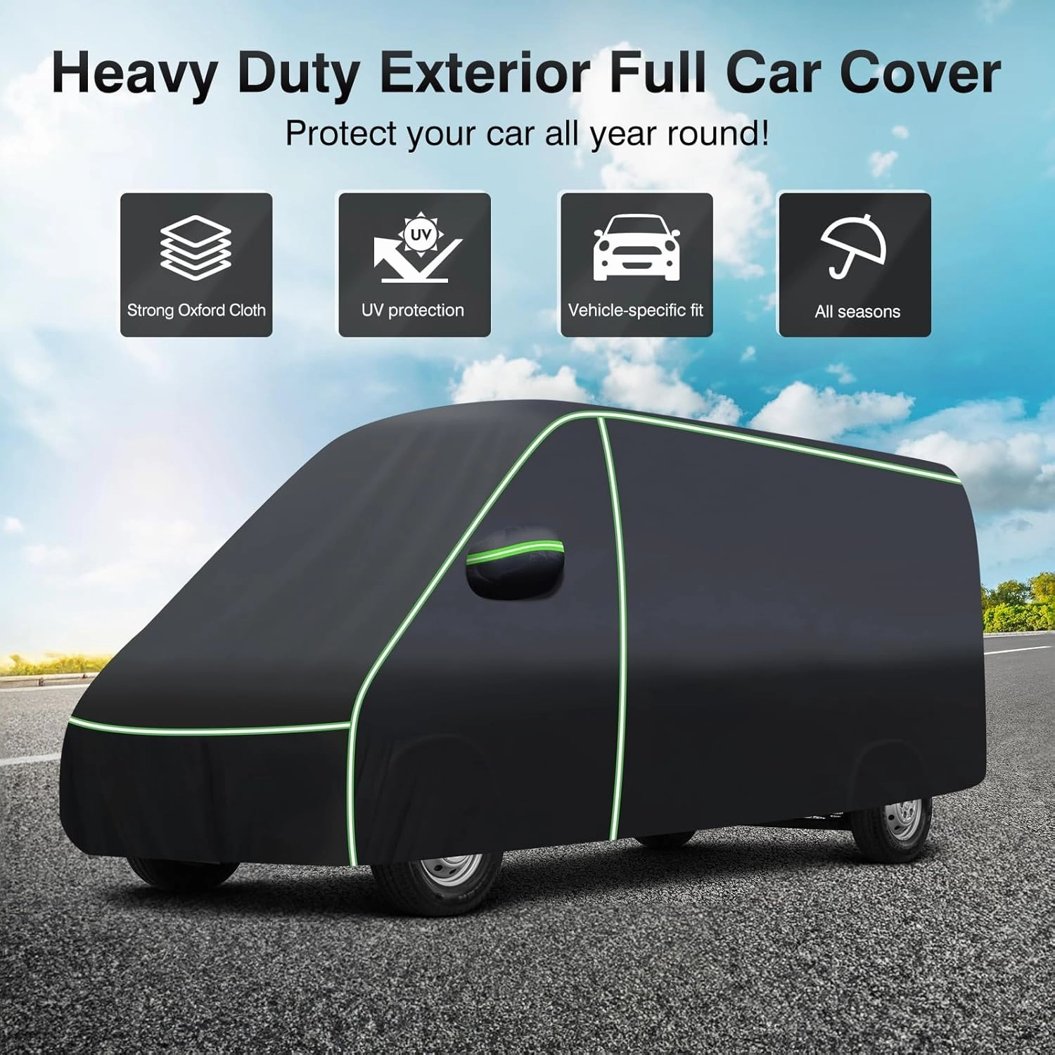 Waterproof Full Car Cover Fit for Ram ProMaster 2014-2025 All Weather Van 4-Door Car Covers, Outdoor UV Protection Car Cover for ProMaster Accessories with Zipper & Reflective Safety Strips