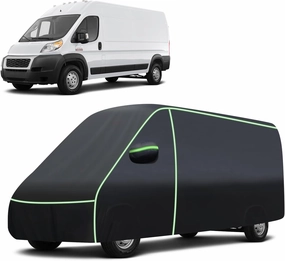 Waterproof Full Car Cover Fit for Ram ProMaster 2014-2025 All Weather Van 4-Door Car Covers, Outdoor UV Protection Car Cover for ProMaster Accessories with Zipper & Reflective Safety Strips
