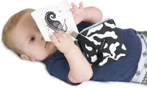 Wee Gallery Ocean Animals Crinkle Pages Stroller Toy, Sensory Hanging Crinkle Toy with Mirror for Babies, High Contrast Animal Art and Montessori Baby Item for Walks, Car Seat, Play Gym and Tummy Time