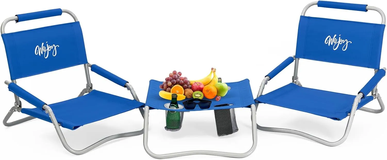#WEJOY 2 Beach Chairs and Table Set Lightweight & Folding Backpack Beach Chair for Outdoor Beach Lawn Camping Picnic Blue Beach Chairs Set