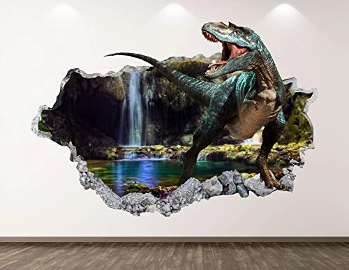 West Mountain Forest Dinosaur Wall Decal Art Decor 3D Smashed Cave Sticker Poster Kids Room Mural Custom Gift BL379 (22" W x 14" H)