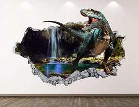 West Mountain Forest Dinosaur Wall Decal Art Decor 3D Smashed Cave Sticker Poster Kids Room Mural Custom Gift BL379 (22" W x 14" H)
