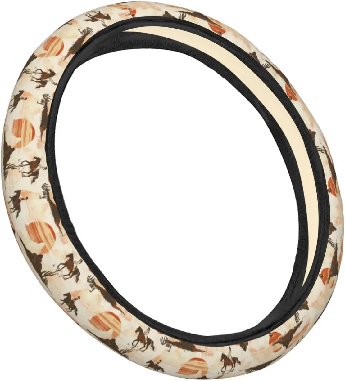 Western Cowgirls Horses Desert Cactus Sunset Steering Wheel Covers Anti-Slip Elasticity Car Accessories Steering Wheel Protector Universal 15 Inch for Cars SUV Vehicle Truck