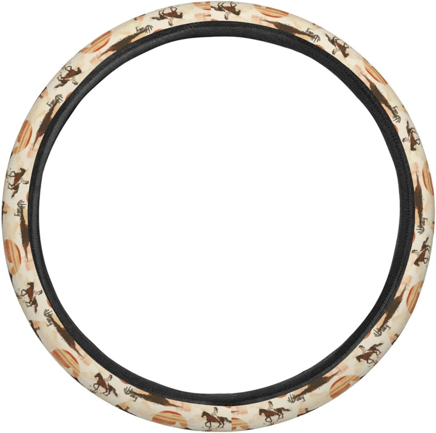 Western Cowgirls Horses Desert Cactus Sunset Steering Wheel Covers Anti-Slip Elasticity Car Accessories Steering Wheel Protector Universal 15 Inch for Cars SUV Vehicle Truck