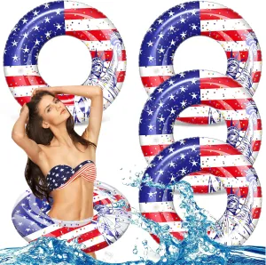 Wettarn 4 Pcs 4th of July Pool Float USA Patriotic Swim Tube 36 Inch American Flag Inflatable Pool Floats Adult America Pool Tube Large Swimming Ring Float for Beach, Pool, Water Park