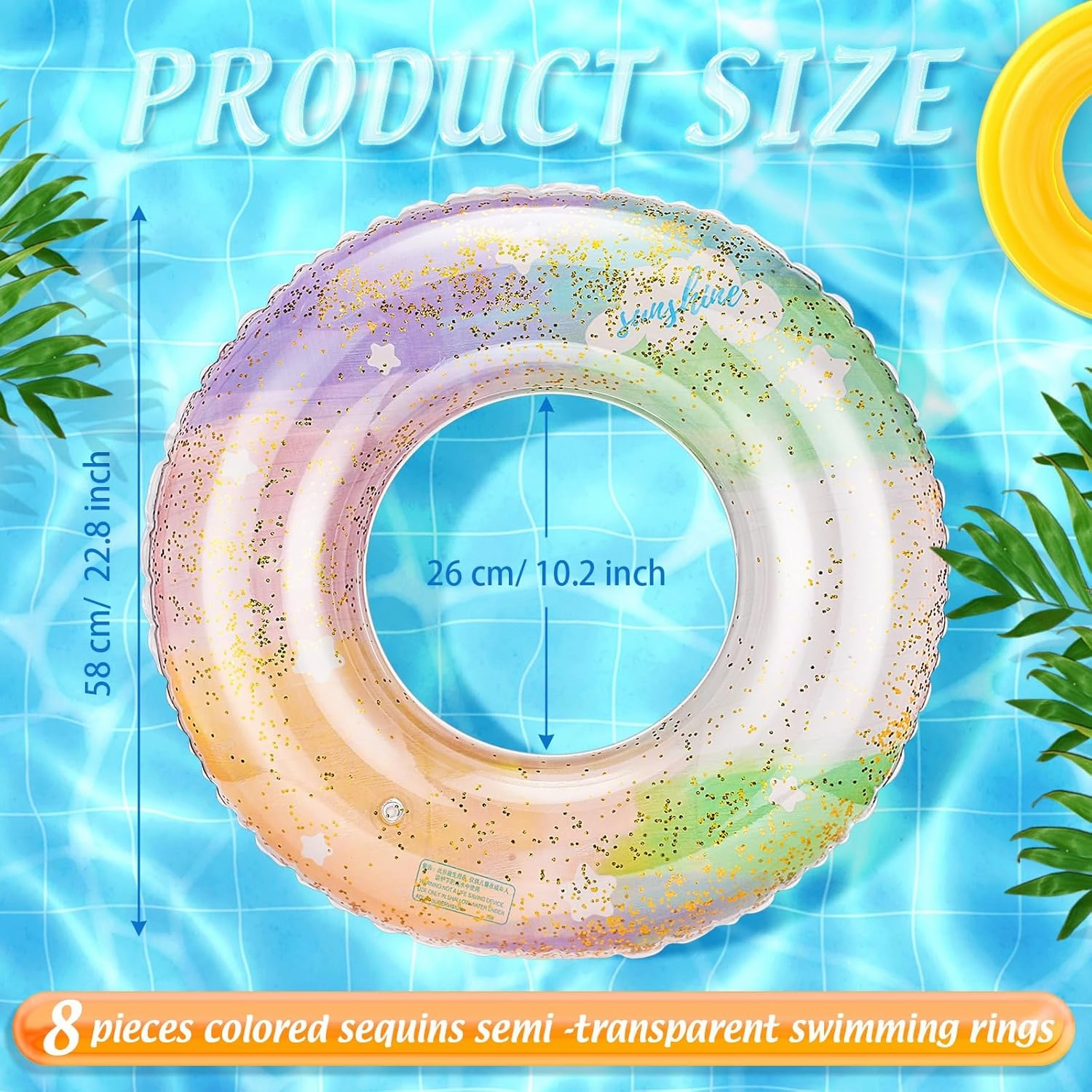 Wettarn 8 Pcs Inflatable Pool Floats Toys Swim Tubes Rings Inner Glitter Sequin Pool Tube Water Swimming Party Ring Float Tube for Boys Girls Outdoor Summer Beach Swimming