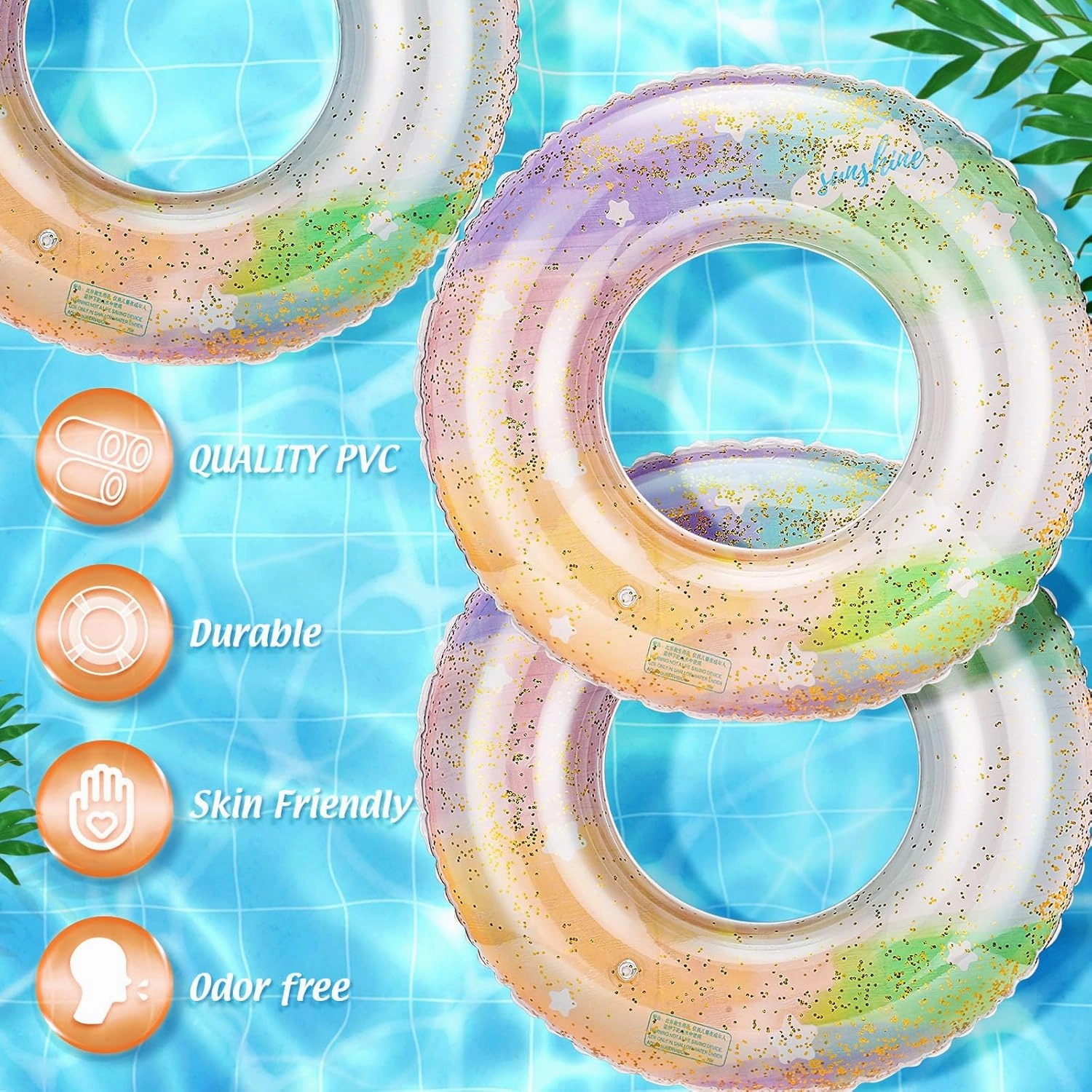 Wettarn 8 Pcs Inflatable Pool Floats Toys Swim Tubes Rings Inner Glitter Sequin Pool Tube Water Swimming Party Ring Float Tube for Boys Girls Outdoor Summer Beach Swimming