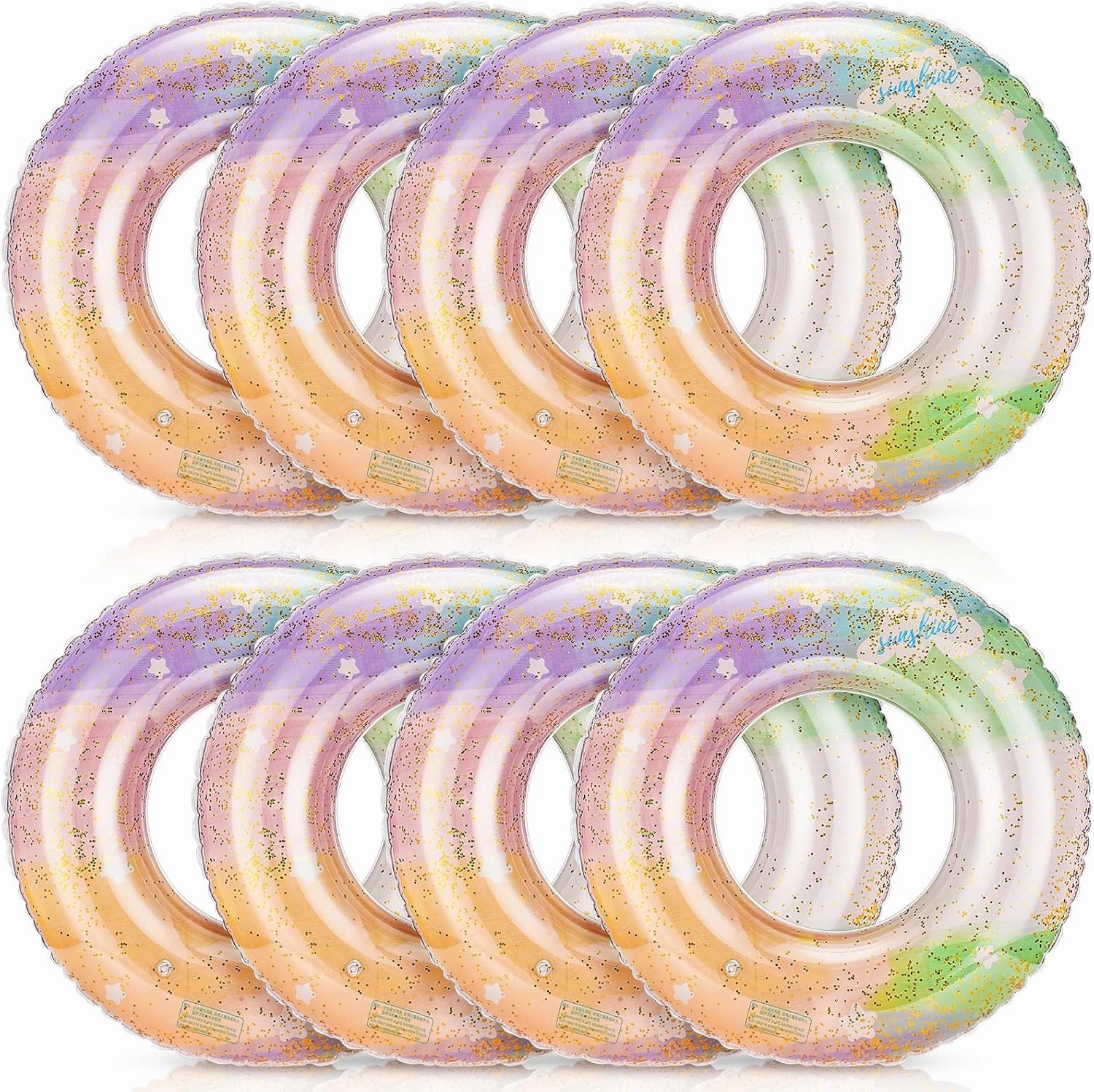 Wettarn 8 Pcs Inflatable Pool Floats Toys Swim Tubes Rings Inner Glitter Sequin Pool Tube Water Swimming Party Ring Float Tube for Boys Girls Outdoor Summer Beach Swimming